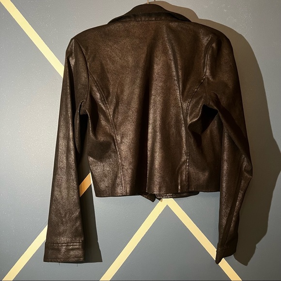 Flirtatious Faux Suede Black Crop Glitter Lapel Jacket Size L - Picture 2 of 3